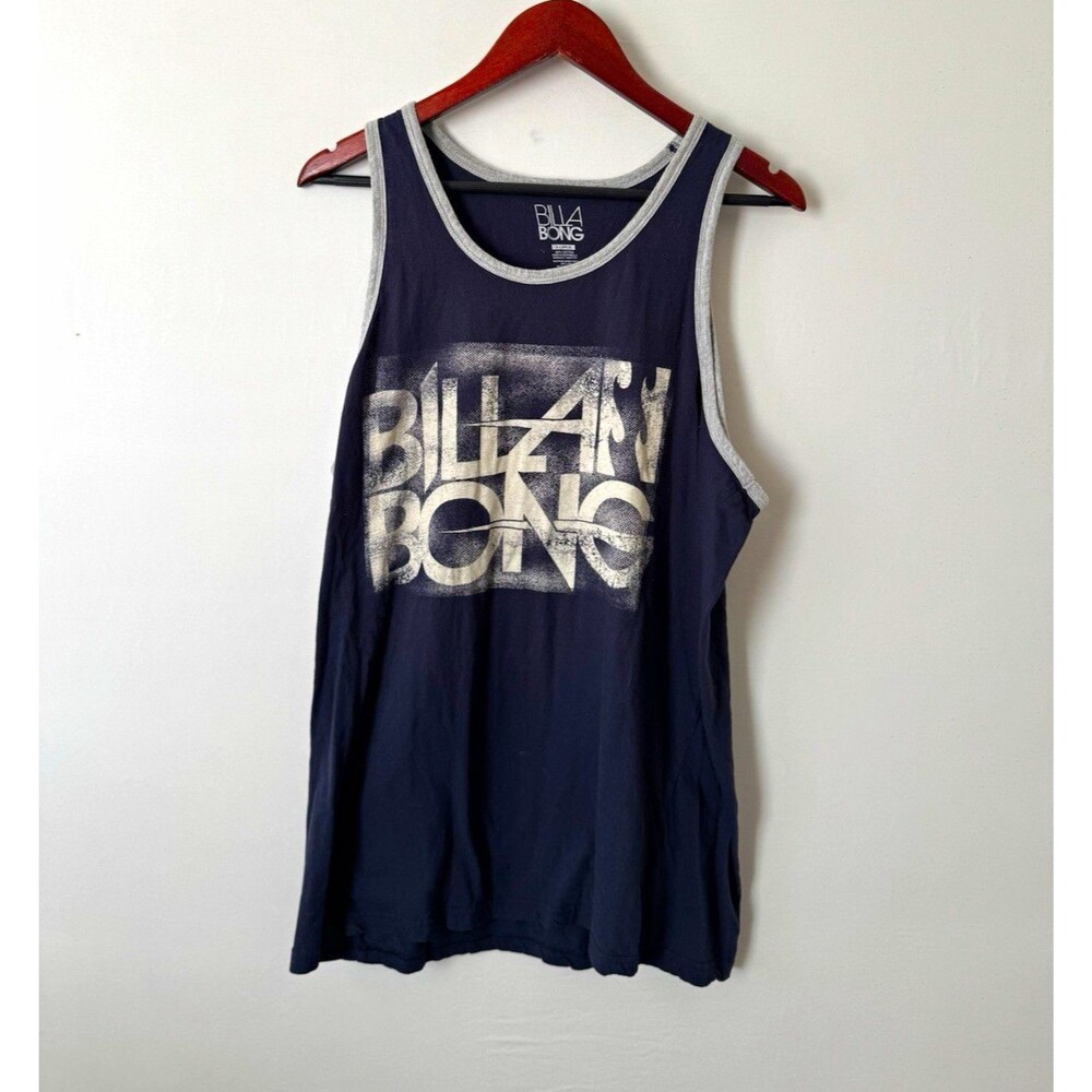 Billabong Logo Graphic Print Tank Top Men’s XL Navy Gray Trim Cotton Knit